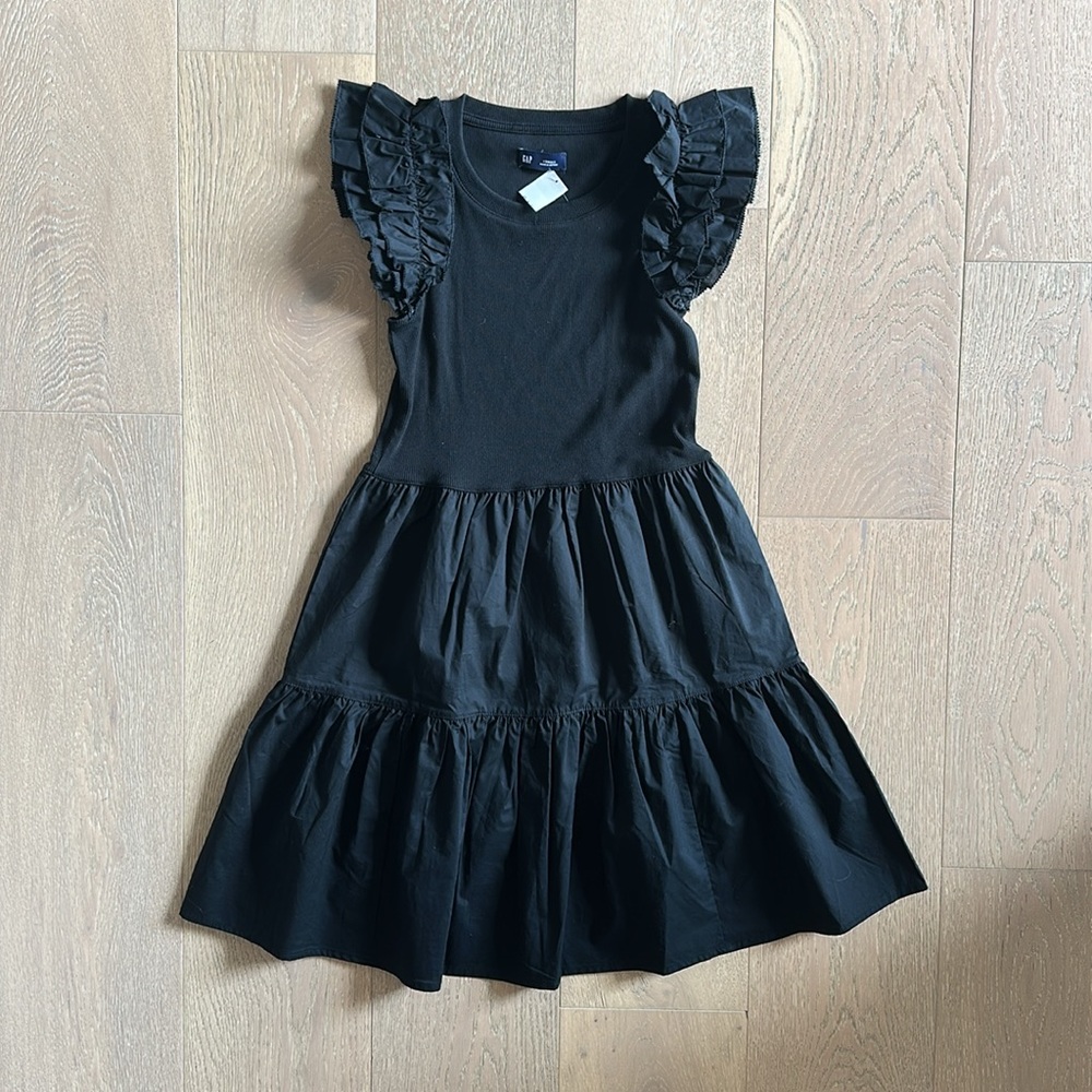 GAP Ruffle Sleeve Tiered Black Mini Dress - Picture 5 of 13